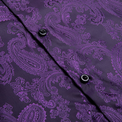 Dark Purple Paisley Silk Dress Shirt shirt    - Sophisticated Gentlemen