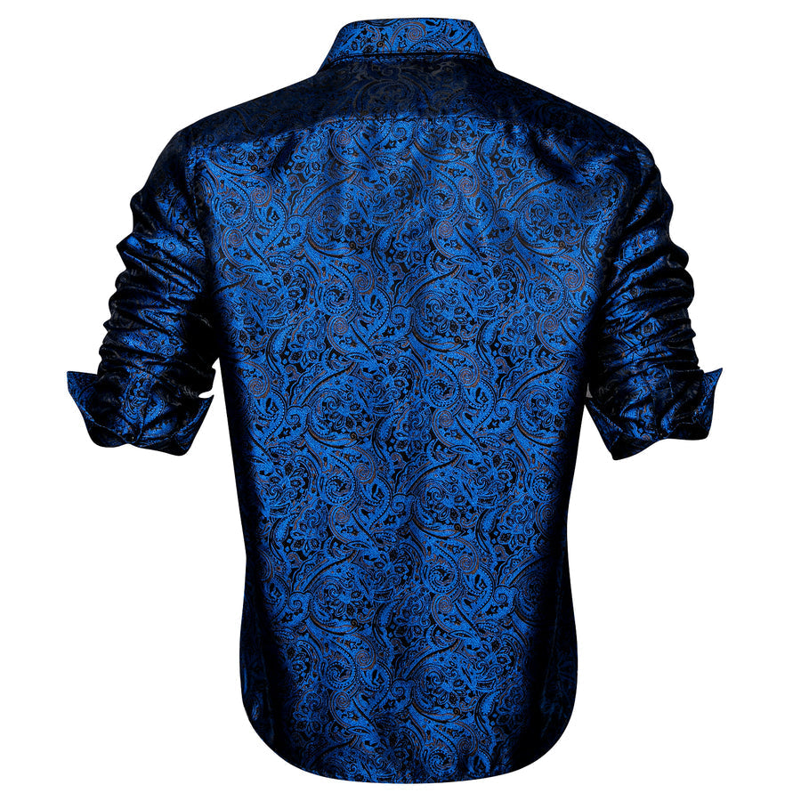 Blue Paisley Silk Dress Shirt shirt    - Sophisticated Gentlemen