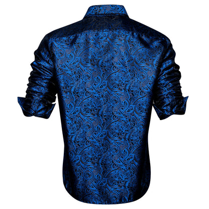 Blue Paisley Silk Dress Shirt shirt    - Sophisticated Gentlemen