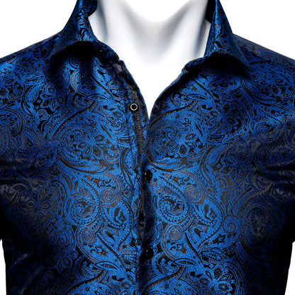 Blue Paisley Silk Dress Shirt shirt    - Sophisticated Gentlemen