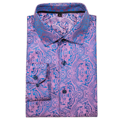 Pink and Blue Paisley Dress Shirt shirt    - Sophisticated Gentlemen