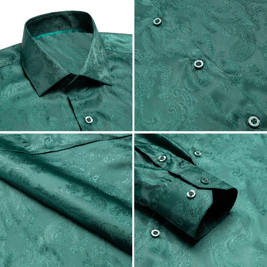 Emerald Green Paisley Silk Dress Shirt shirt    - Sophisticated Gentlemen