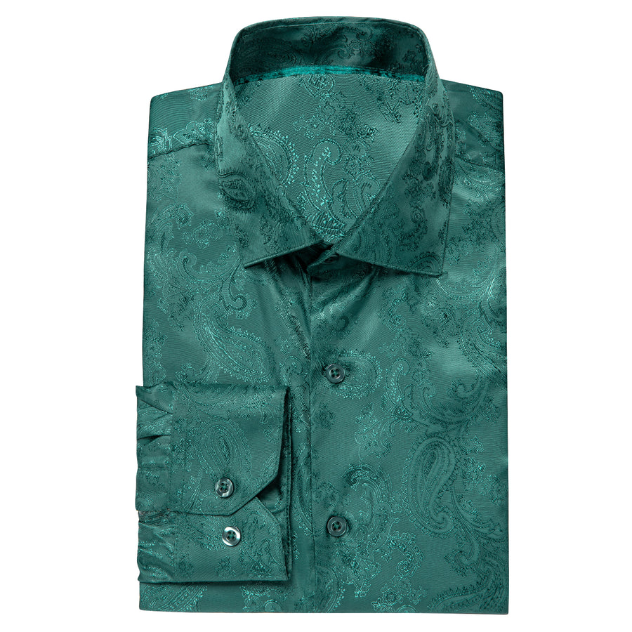 Emerald Green Paisley Silk Dress Shirt shirt    - Sophisticated Gentlemen