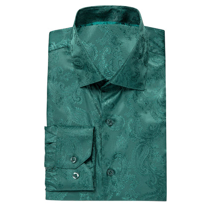 Emerald Green Paisley Silk Dress Shirt shirt    - Sophisticated Gentlemen
