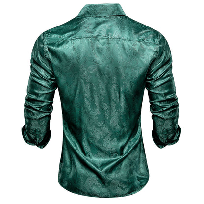 Emerald Green Paisley Silk Dress Shirt shirt    - Sophisticated Gentlemen