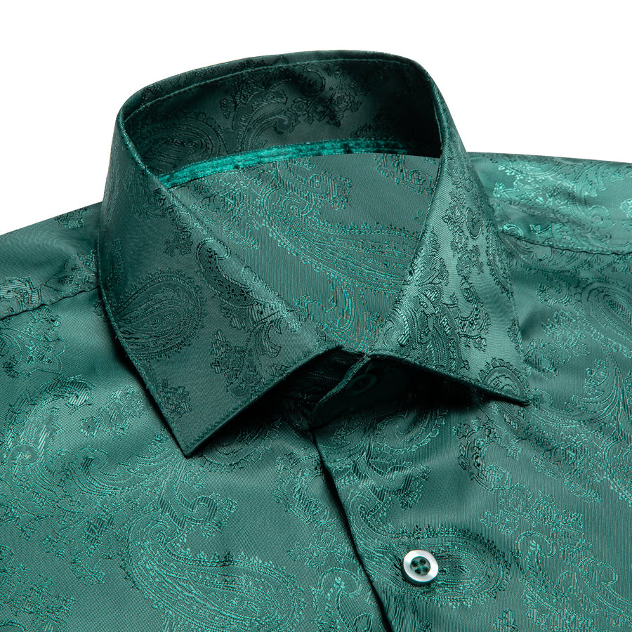 Emerald Green Paisley Silk Dress Shirt shirt    - Sophisticated Gentlemen