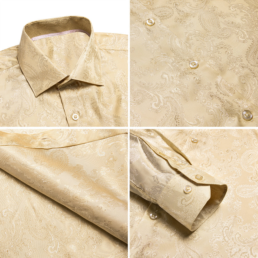 Khaki Paisley Silk Dress Shirt shirt    - Sophisticated Gentlemen