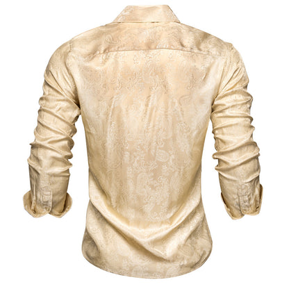 Khaki Paisley Silk Dress Shirt shirt    - Sophisticated Gentlemen