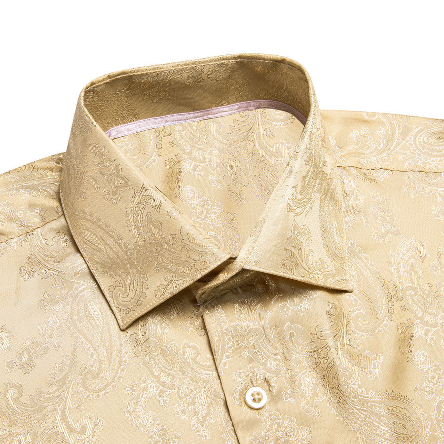 Khaki Paisley Silk Dress Shirt shirt    - Sophisticated Gentlemen