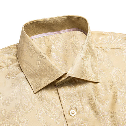 Khaki Paisley Silk Dress Shirt shirt    - Sophisticated Gentlemen