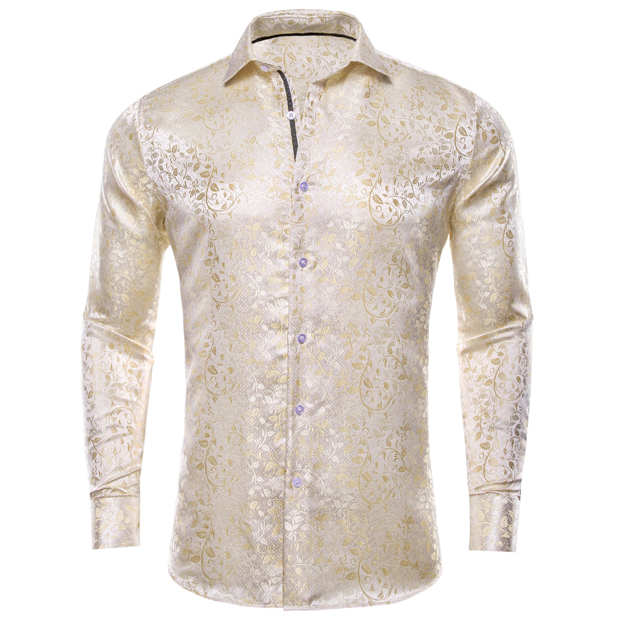 Champagne and White Floral Dress Shirt shirt S   - Sophisticated Gentlemen