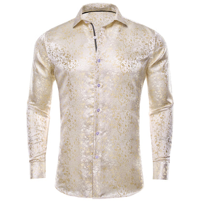 Champagne and White Floral Dress Shirt shirt S   - Sophisticated Gentlemen