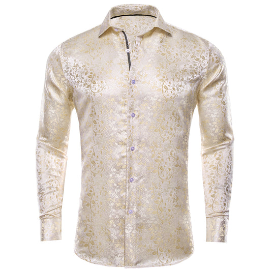 Champagne and White Floral Dress Shirt shirt S   - Sophisticated Gentlemen