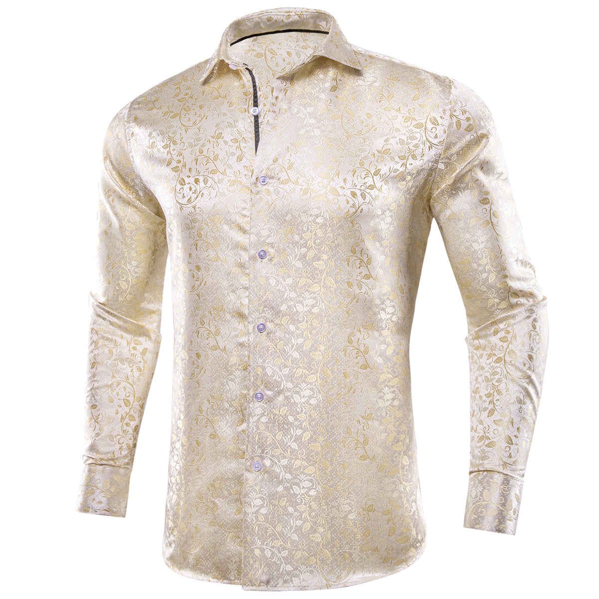 Champagne and White Floral Dress Shirt shirt    - Sophisticated Gentlemen