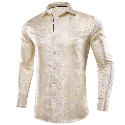 Champagne and White Floral Dress Shirt shirt    - Sophisticated Gentlemen