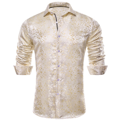 Champagne and White Floral Dress Shirt shirt    - Sophisticated Gentlemen