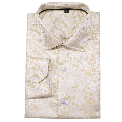 Champagne and White Floral Dress Shirt shirt    - Sophisticated Gentlemen