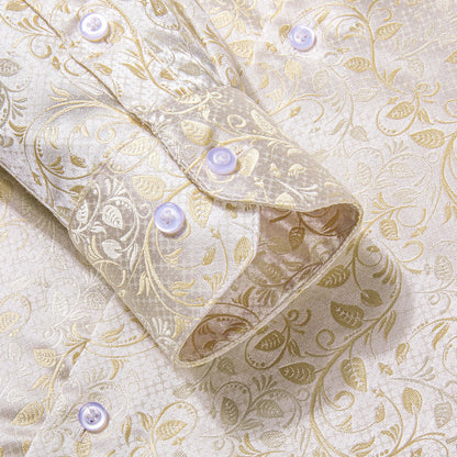 Champagne and White Floral Dress Shirt shirt    - Sophisticated Gentlemen