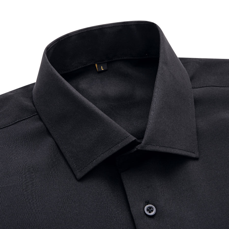 Pure Black Solid Cotton Stretchy Fabric Dress Shirt shirt    - Sophisticated Gentlemen