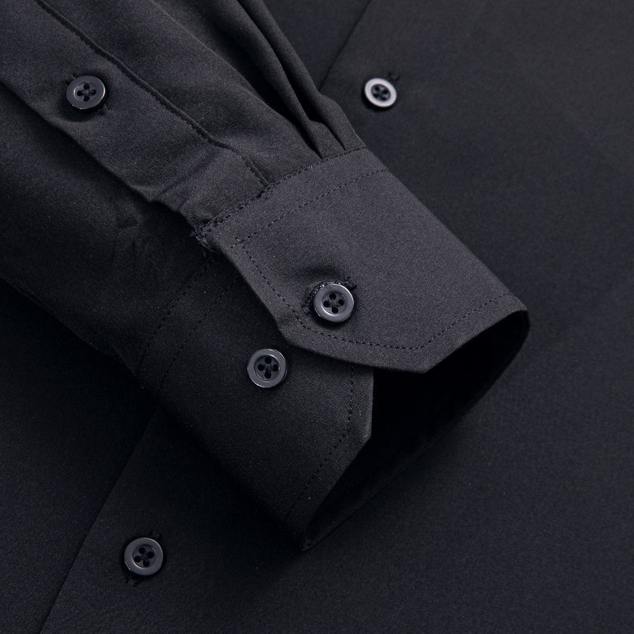 Pure Black Solid Cotton Stretchy Fabric Dress Shirt shirt    - Sophisticated Gentlemen