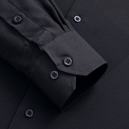Pure Black Solid Cotton Stretchy Fabric Dress Shirt shirt    - Sophisticated Gentlemen