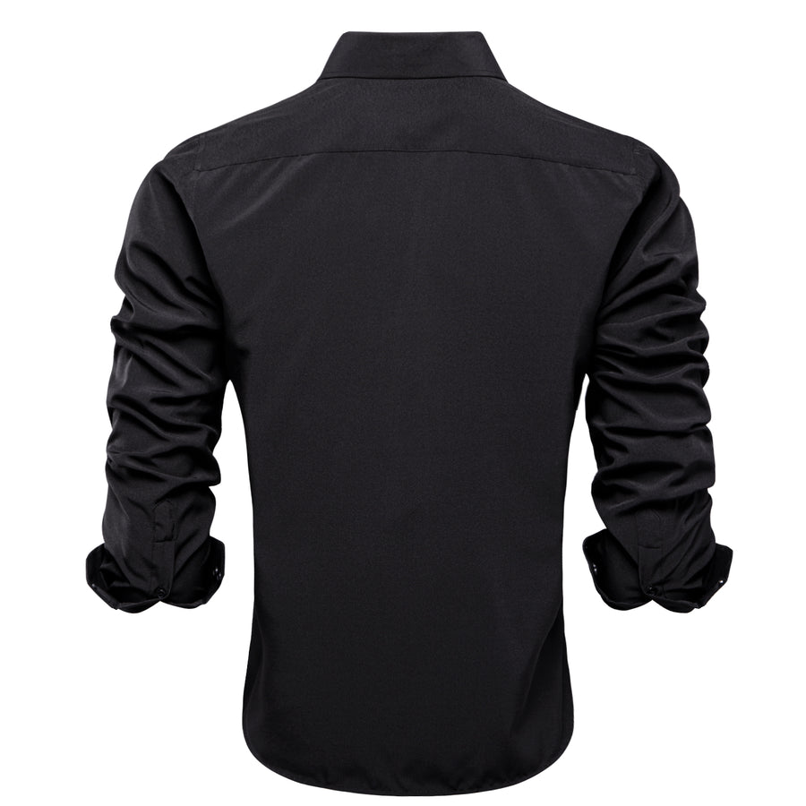 Pure Black Solid Cotton Stretchy Fabric Dress Shirt shirt    - Sophisticated Gentlemen