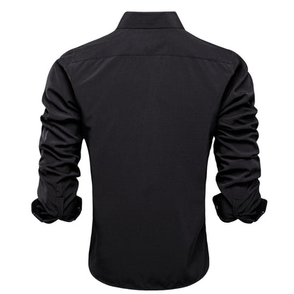 Pure Black Solid Cotton Stretchy Fabric Dress Shirt shirt    - Sophisticated Gentlemen