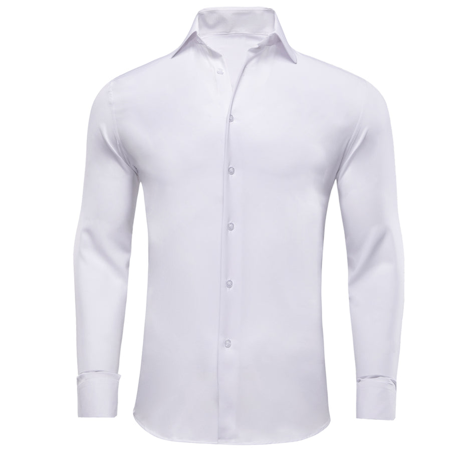 Pure White Solid Cotton Fabric Men's Dress Shirt shirt    - Sophisticated Gentlemen