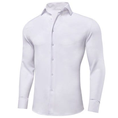Pure White Solid Cotton Fabric Men's Dress Shirt shirt S   - Sophisticated Gentlemen