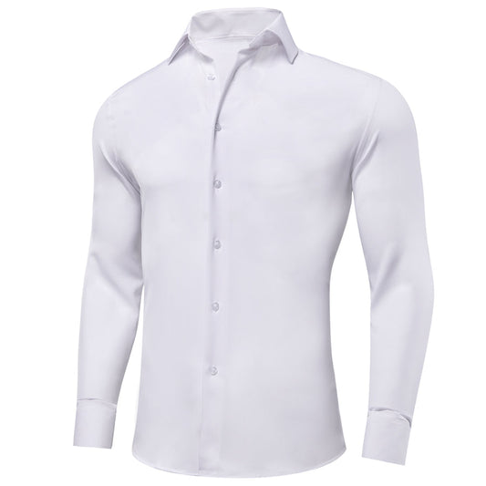 Pure White Solid Cotton Fabric Men's Dress Shirt shirt S   - Sophisticated Gentlemen