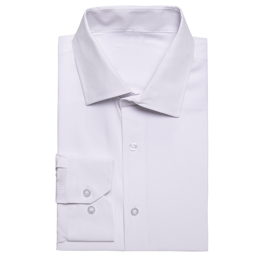 Pure White Solid Cotton Fabric Men's Dress Shirt shirt    - Sophisticated Gentlemen