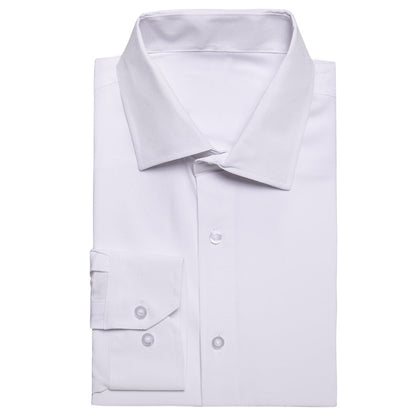 Pure White Solid Cotton Fabric Men's Dress Shirt shirt    - Sophisticated Gentlemen