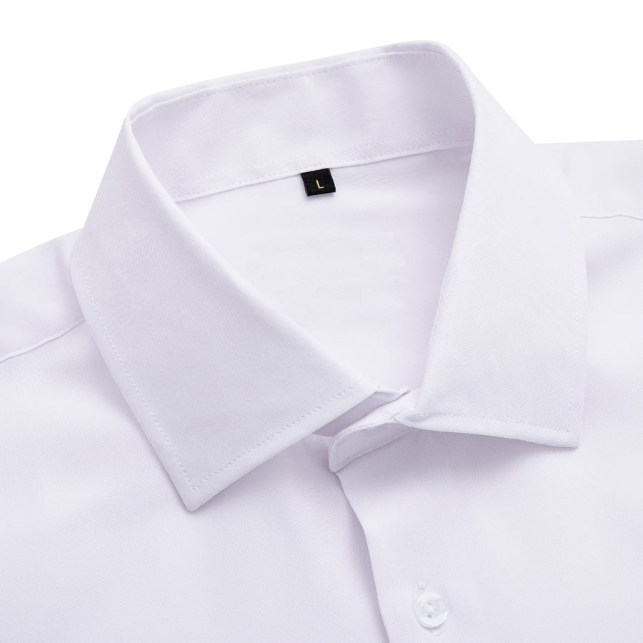 Pure White Solid Cotton Fabric Men's Dress Shirt shirt    - Sophisticated Gentlemen