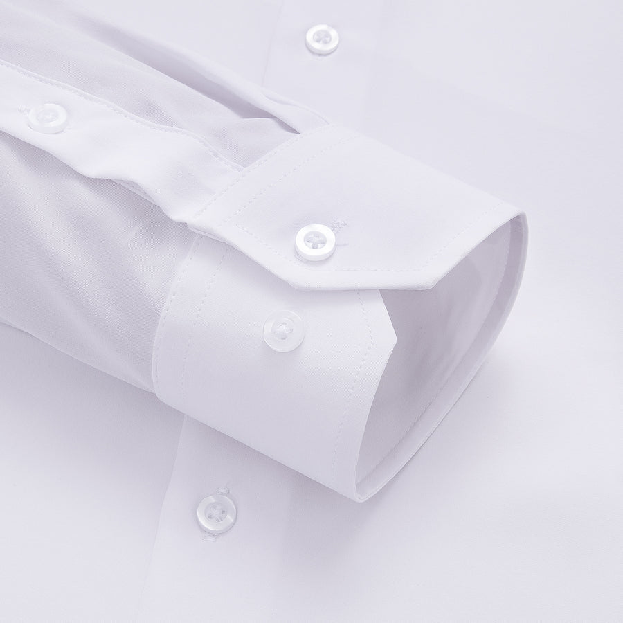 Pure White Solid Cotton Fabric Men's Dress Shirt shirt    - Sophisticated Gentlemen