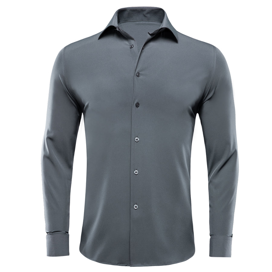 Gray Solid Cotton Fabric Men's Dress Shirt shirt S   - Sophisticated Gentlemen