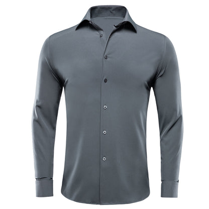 Gray Solid Cotton Fabric Men's Dress Shirt shirt S   - Sophisticated Gentlemen