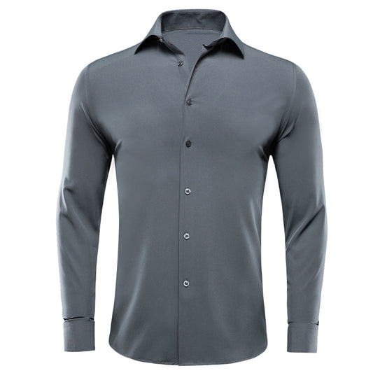 Gray Solid Cotton Fabric Men's Dress Shirt shirt S   - Sophisticated Gentlemen