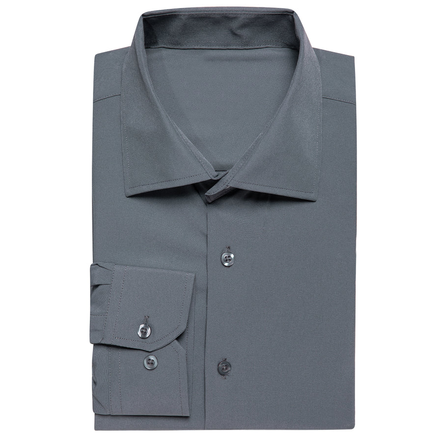 Gray Solid Cotton Fabric Men's Dress Shirt shirt    - Sophisticated Gentlemen