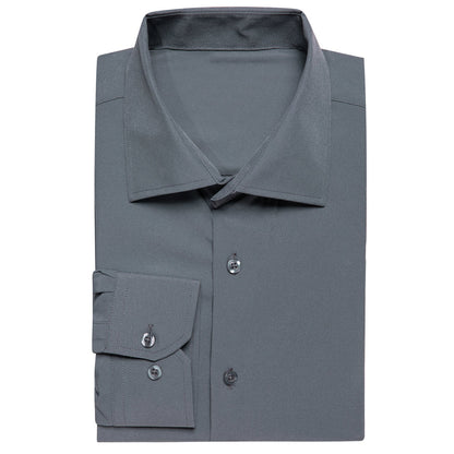 Gray Solid Cotton Fabric Men's Dress Shirt shirt    - Sophisticated Gentlemen