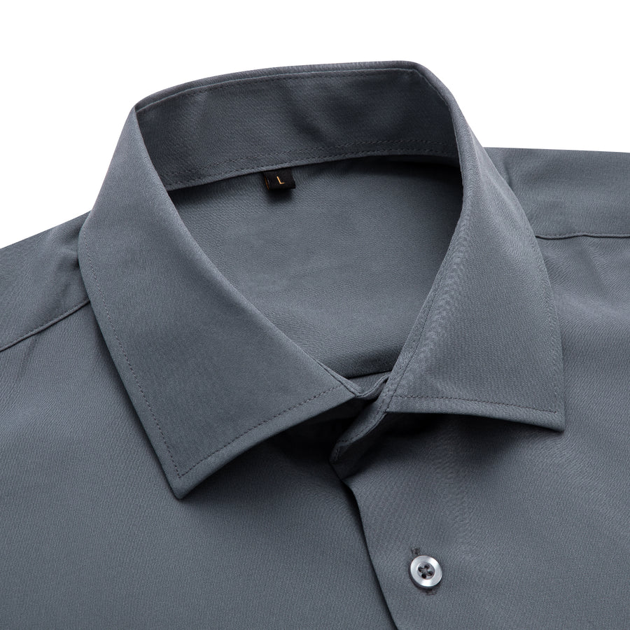 Gray Solid Cotton Fabric Men's Dress Shirt shirt    - Sophisticated Gentlemen