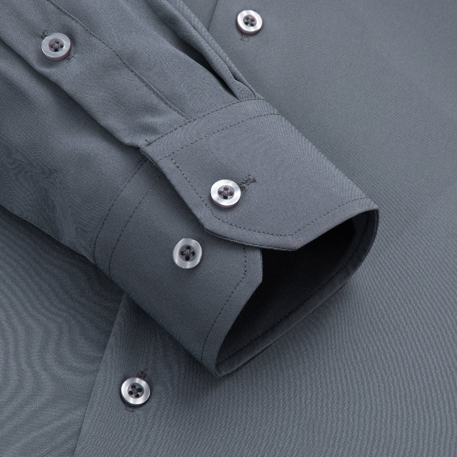 Gray Solid Cotton Fabric Men's Dress Shirt shirt    - Sophisticated Gentlemen
