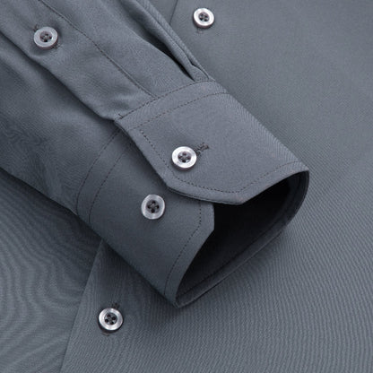 Gray Solid Cotton Fabric Men's Dress Shirt shirt    - Sophisticated Gentlemen