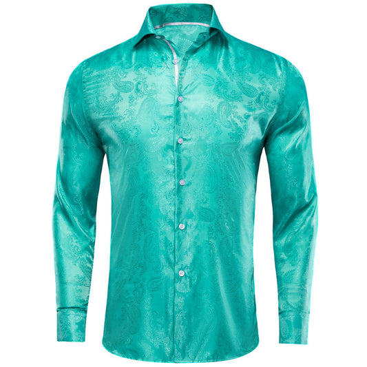Turquoise Paisley Silk Dress Shirt shirt S   - Sophisticated Gentlemen