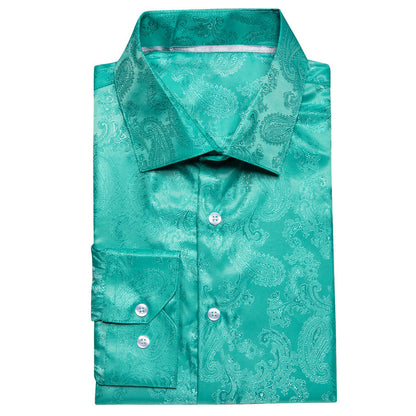 Turquoise Paisley Silk Dress Shirt shirt    - Sophisticated Gentlemen