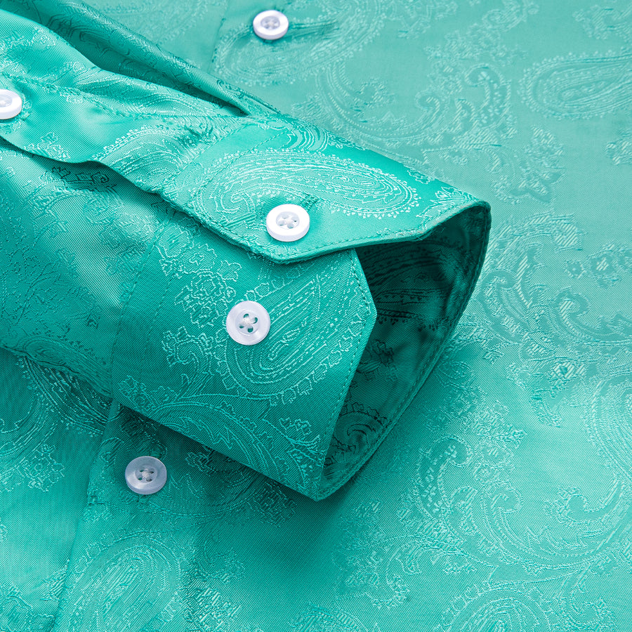 Turquoise Paisley Silk Dress Shirt shirt    - Sophisticated Gentlemen