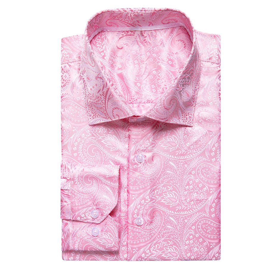 Baby Pink Paisley Silk Dress Shirt shirt    - Sophisticated Gentlemen