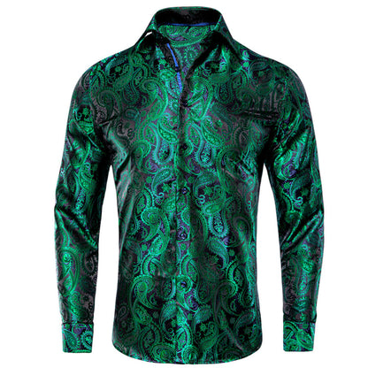 Green Black Paisley Silk Dress Shirt shirt S   - Sophisticated Gentlemen
