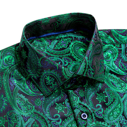Green Black Paisley Silk Dress Shirt shirt    - Sophisticated Gentlemen