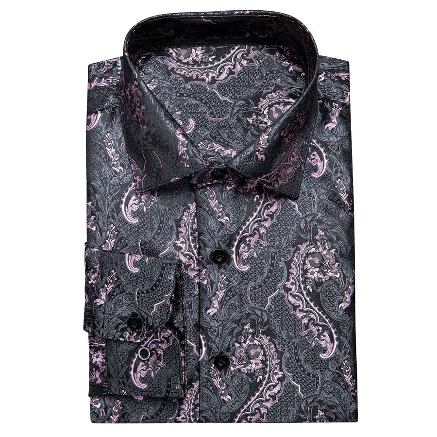 Grey Pink Paisley Pattern Silk Dress Shirt shirt    - Sophisticated Gentlemen
