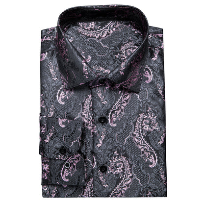 Grey Pink Paisley Pattern Silk Dress Shirt shirt    - Sophisticated Gentlemen